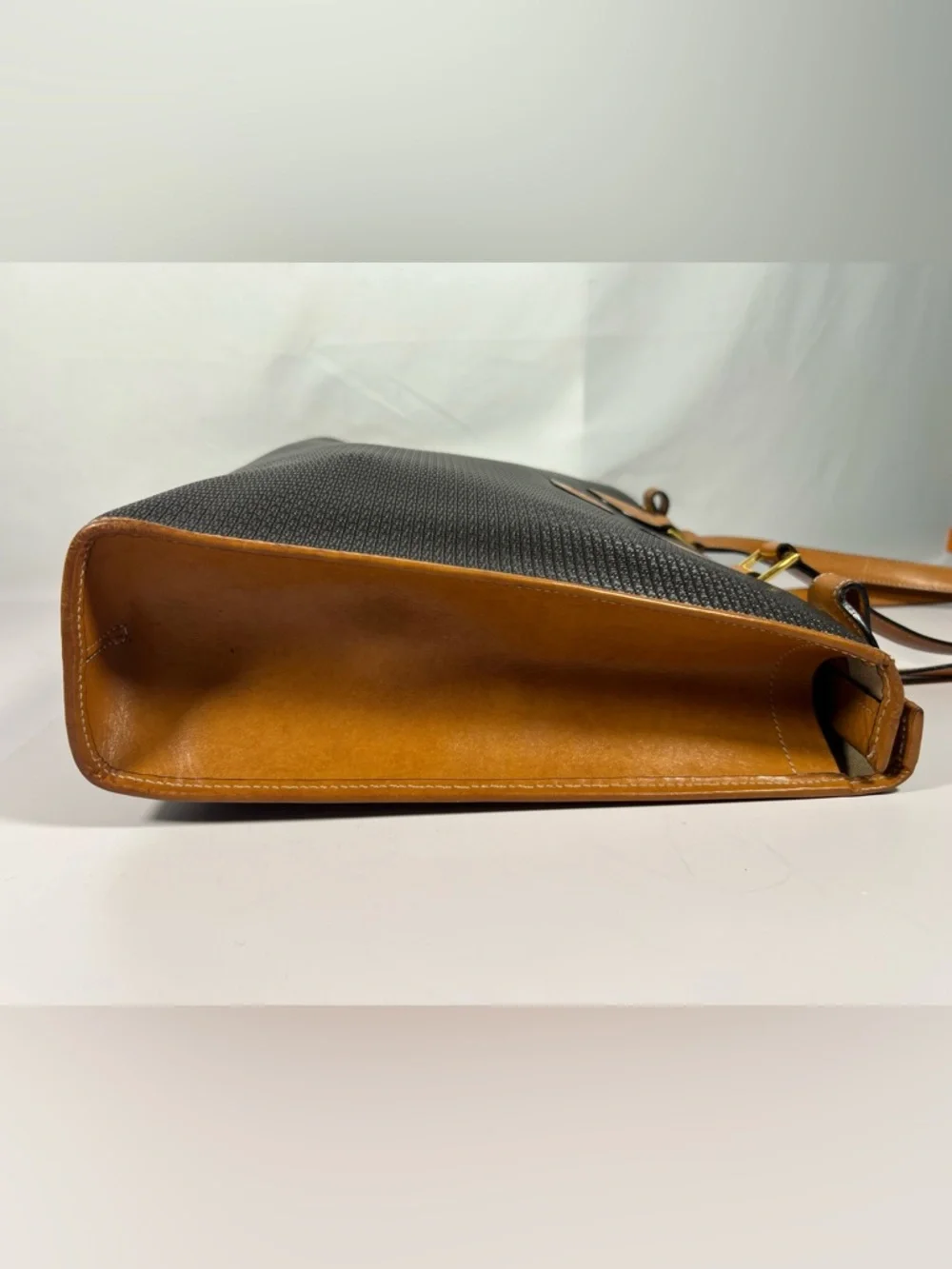 3077: Vintage Bally Micro B Monogram Black & Tan Leather Tote